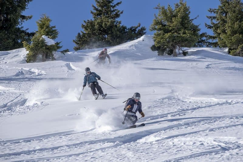 narciarze zjeżdzający na nartach ze stoku