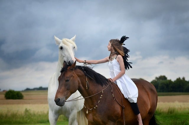 kobieta siedząca na koniu bez siodła